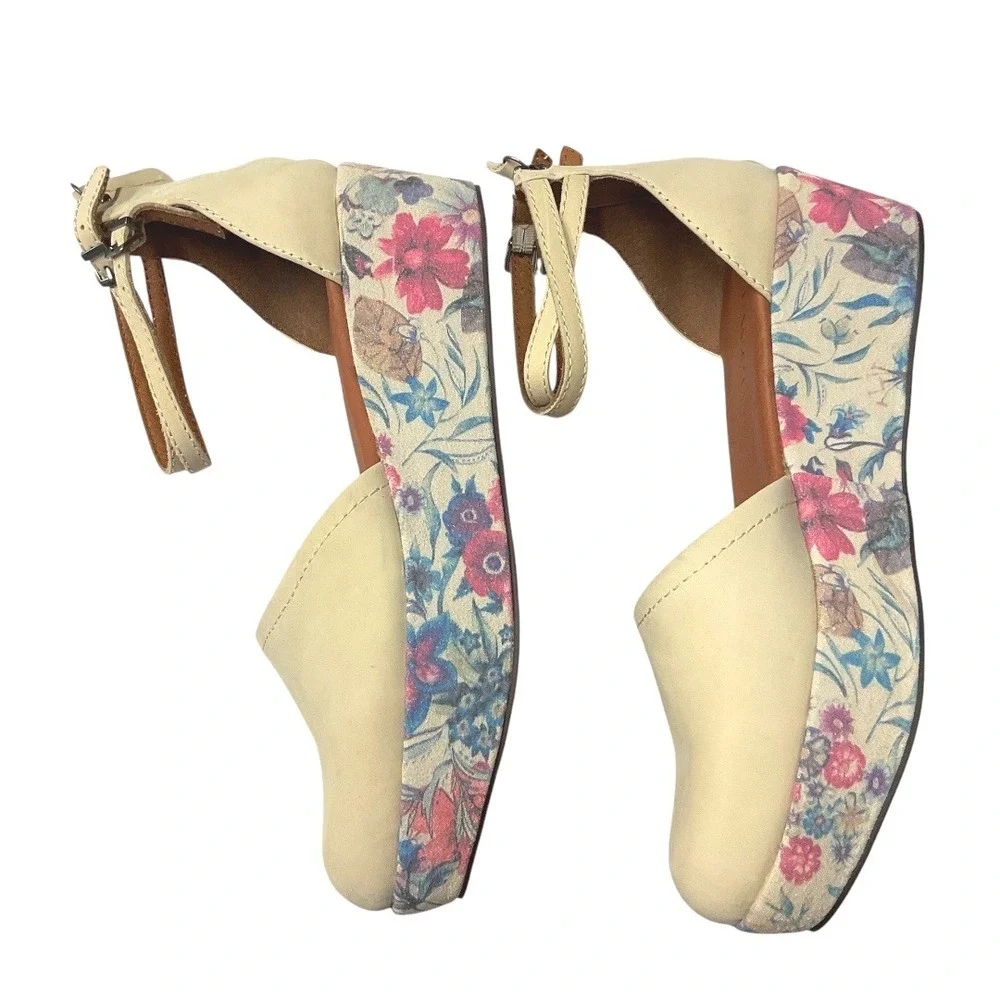 Gee Wawa Anthropologie Women's Daisy Floral Platform Shoes Ankle Strap Size‎ 6